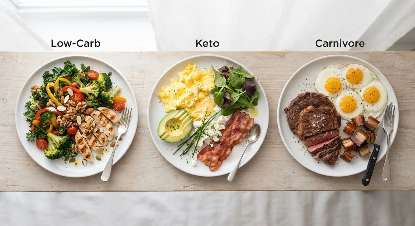 Low-Carb, Ketogenic, and Carnivore Diets Side by Side